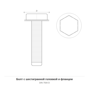 Болт с шестигранной головкой и фланцем DIN 7500 D — чертёж