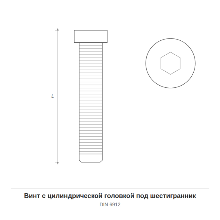 Винт с цилиндрической головкой под шестигранник DIN 6912 — чертёж