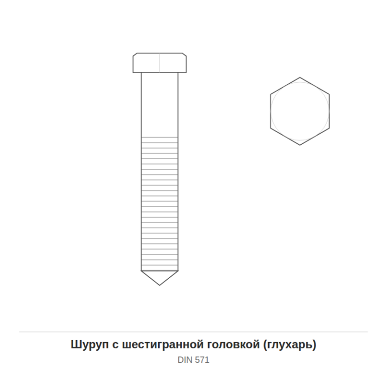 Шуруп с шестигранной головкой (глухарь) DIN 571 — чертёж